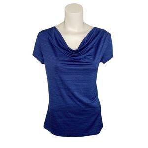 SUSAN LAWRENCE Blue Stripe Cowl Neck‎ Stretch Knit Top sz Medium